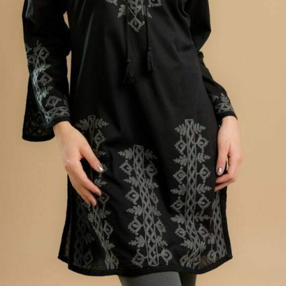 Cotton Hand-Embroidered and Tie Laced Tunic - Picture 2 of 3